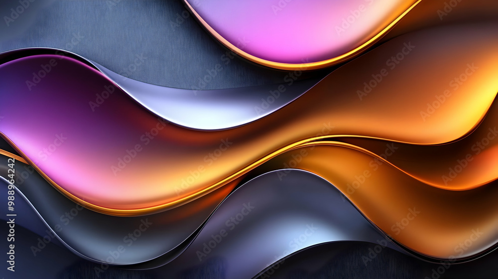 Poster abstract waves in metallic colors - 3d rendering