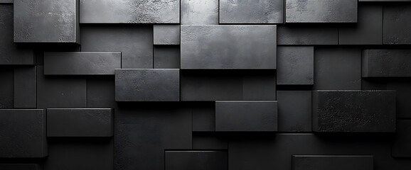 Abstract black textured 3d background with rectangles.