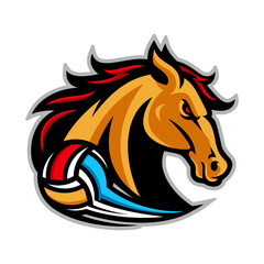Horse head sports mascot wearing a volleyball uniform logo illustration