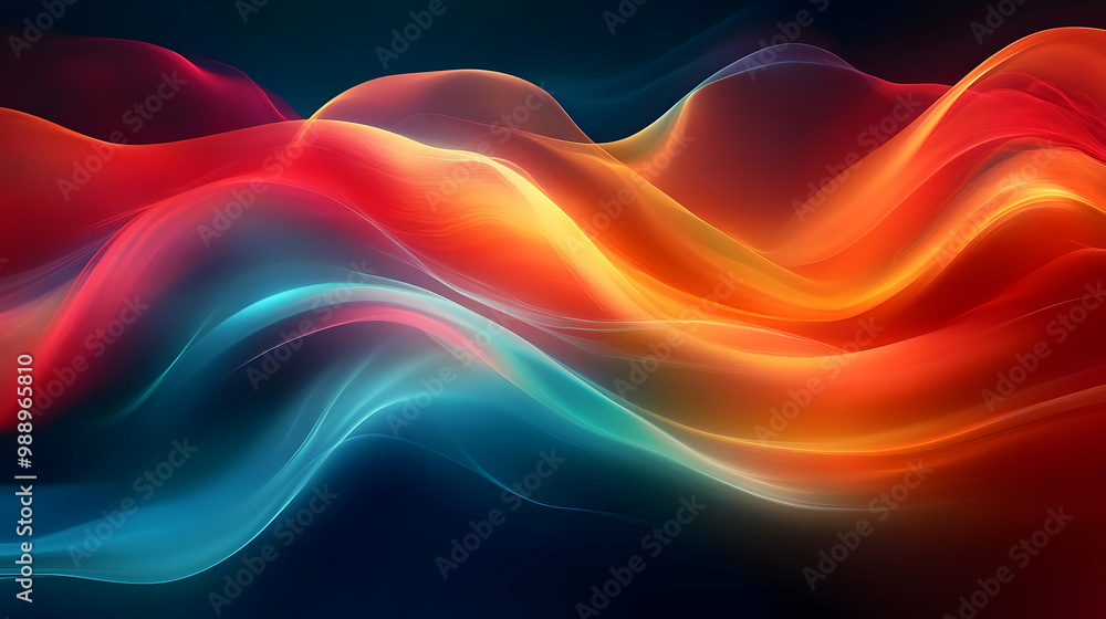 Poster abstract waves: flowing lines of color and light