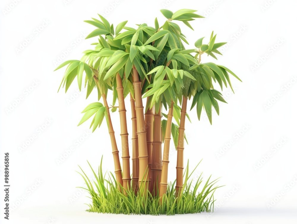 Wall mural lush green bamboo cluster on a white isolated background.