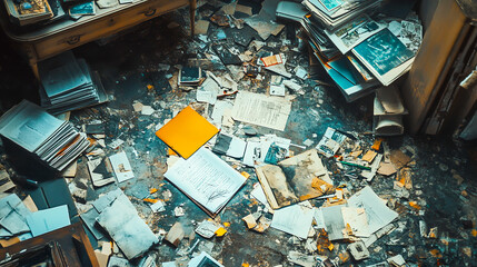 Chaotic Scene with Scattered Papers and Disordered Items
