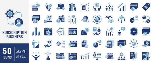 Subscription business icon set. Containing renewal, membership, billing icon. Vector illustration