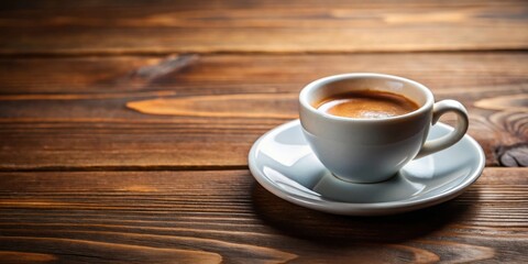 Close up of a single empty espresso cup on a wooden table