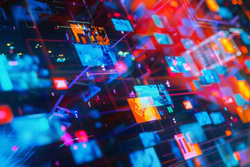 Obraz premium Concept online social network that allows users to interact, share content, and exchange messages, as well as stream video in real-time.