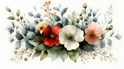 Watercolor Floral Bouquet: Delicate Blooms with Lush Greenery