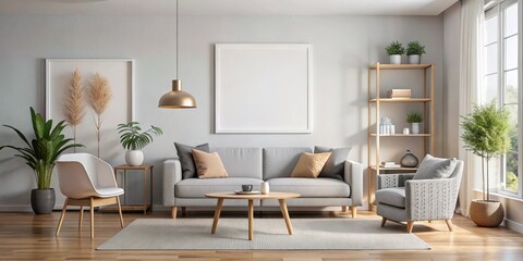 of a mock-up poster in a Scandinavian living room