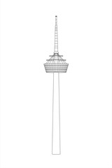 Line illustration of the Colonius telecommunications tower in Cologne, Germany