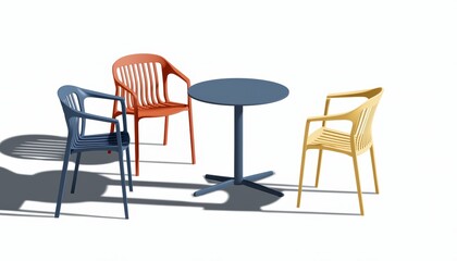 Fototapeta premium An outdoor cafe with sustainable furniture made from recycled plastic and metal