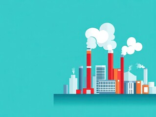 Fototapeta premium Reducing carbon emissions, factories with clean air, flat design illustration