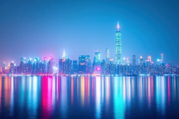 Obraz premium City skyline at night with lights polluting the sky, illustrating the impact of light pollution on the environment