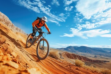 Fototapeta premium Mountain biker cyclist bicycle mountain cycling.