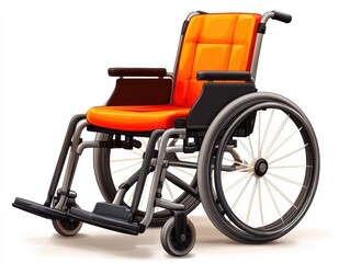 Fototapeta premium Orange wheelchair on a white isolated background