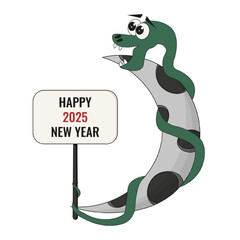 Happy 2025 new year template design. Vector snake and greeting sign. Snake hold in tail greeting text. EPS 10