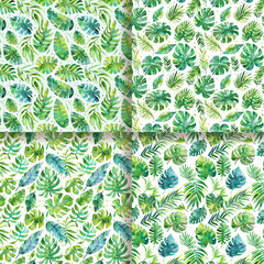 Watercolor Tropical Leaves Seamless Pattern  Jungle Foliage  Green Repeat Background