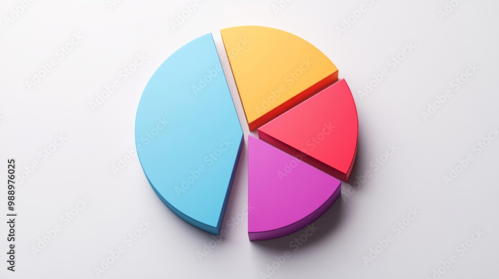 Fototapete a minimalist pie chart infographic on a white background with segmented sections in bold colors, rep