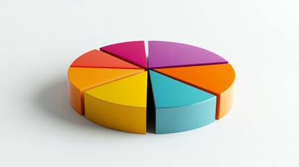 Obraz premium A minimalist pie chart infographic on a white background with segmented sections in bold colors, representing market share data.