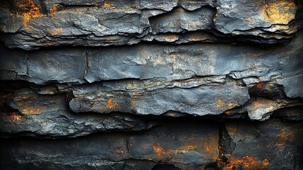 Layers of Rugged Rock with Oxidized Veins
