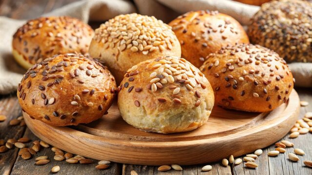 Organic lifestyle gluten-free bread rolls with flaxseed, sesame, and multigrain seeds - Powered by Adobe