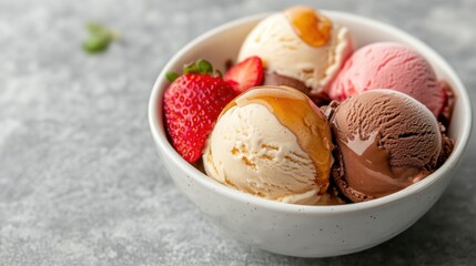 Bowl of Ice Cream with Strawberries