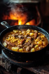 Traditional Argentinian Locro - Hearty Stew With Corn, Beans, Potatoes, Pork, and Sausage for National Holidays Celebration