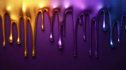 Metallic Drips: Gold, Purple, and Blue Liquid  on a Deep Purple Background