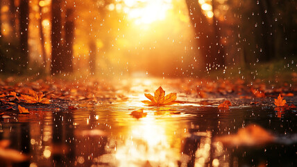 Obraz premium Autumn background with golden autumn leaves on the ground