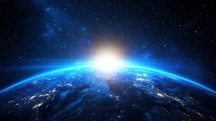 Fototapeta premium The breathtaking blue hues of a sunrise casting light on the planet below, viewed from the expanse of space.