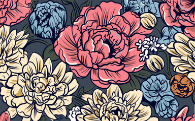 Floral vector background. Hand-drawn vector illustration. 
