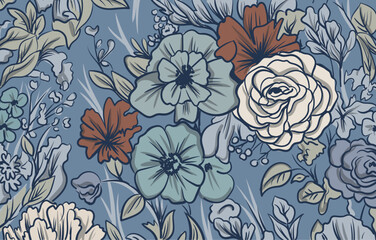 Floral vector background. Hand-drawn vector illustration. 