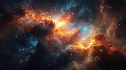 Fototapeta premium cosmic symphony of musical notes and instruments floating in a nebulafilled space with swirling galaxies and stardust creating a mesmerizing celestial composition