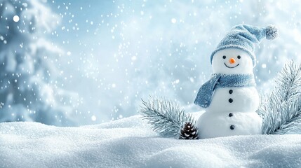A wintery Christmas backdrop featuring snow and a soft bokeh effect, perfect for a Merry Christmas and Happy New Year greeting card with ample space for your message.