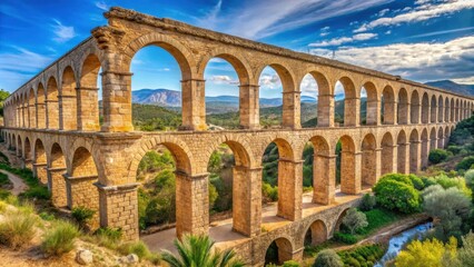 Roman aqueduct of Los Arcos del Acueducto de los Cinco Ojos in Aspe, Alicante with dramatic arches and stonework