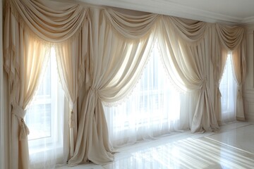 Luxurious white curtains decorating a window in a modern house