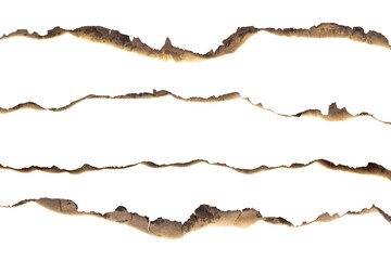 Sets of paper burned isolated on white background with clipping path.