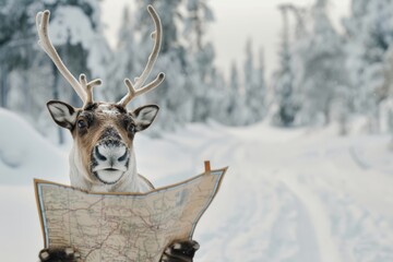 Silly reindeer on Lapland adventure, Christmas scenes with humor .