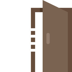 Simple illustration of a brown door opening to the right, symbolizing new possibilities