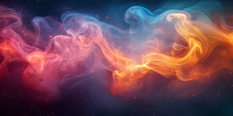 Fototapeta premium A vibrant cosmic scene depicting colorful nebulous swirls against a dark backdrop, capturing the essence of deep space beauty and mystery.