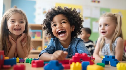 Three kids are playing with colorful balls.