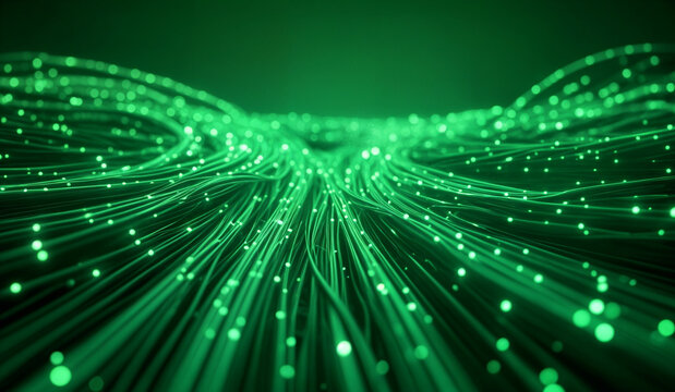 Green glowing data cables transferring information background