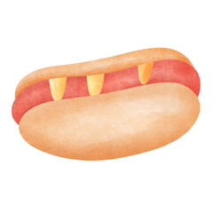A grilled sausage burger painted in watercolor.