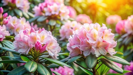 Fototapeta premium Blooming rhododendron indicum with light pink flowers in a botanical garden
