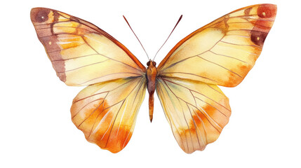 Fototapeta premium A beautiful yellow and black butterfly isolated on a white background, showcasing its colorful wings in a close-up view