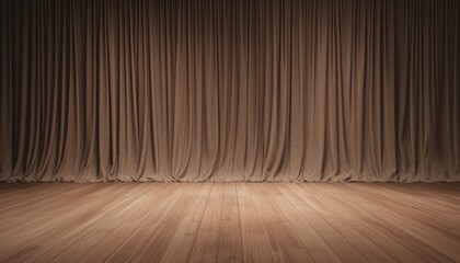 Old-Fashioned Performance Venue, A sepia-toned stage with grand drapes and faded wooden flooring, setting the mood for a classic performance.