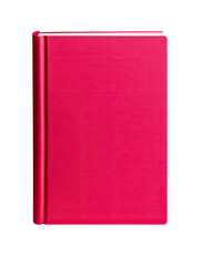 Close-up of a vibrant pink book  isolated on white background.