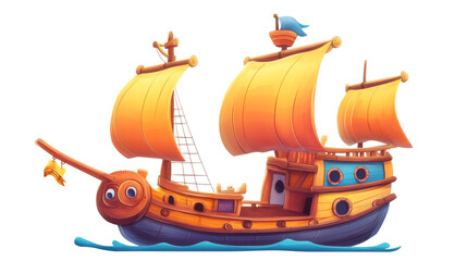 Naklejka premium Cartoon Ship Sailing On The Sea.