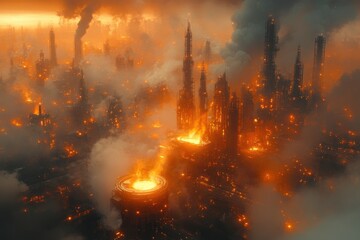 Obraz premium Burning Cityscape: An Apocalyptic Vision