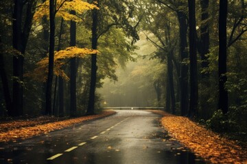 Obraz premium Wet autumn road outdoors nature street.