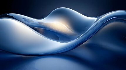 Abstract Blue Liquid Waves, Smooth and Flowing in Digital Art