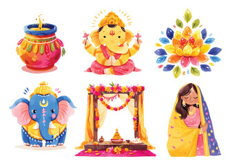 Watercolor Diwali clipart set, vector eps.